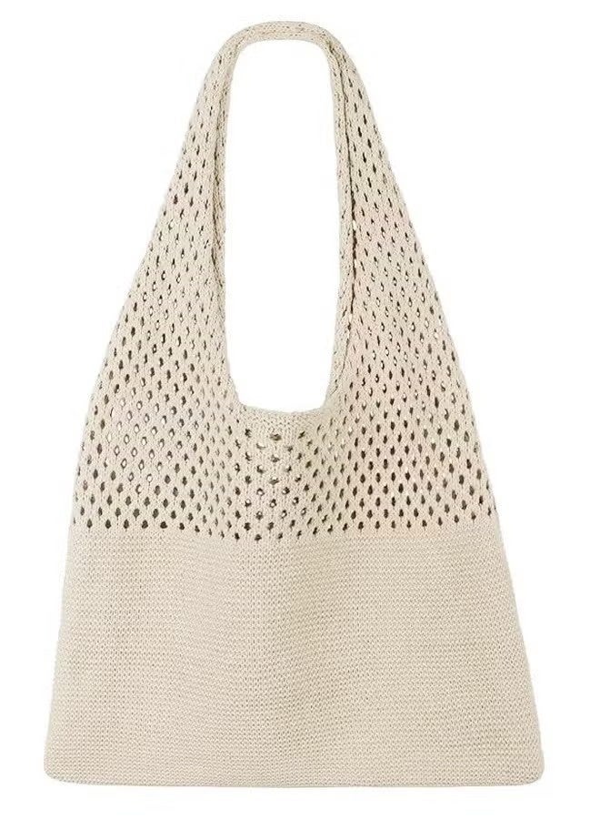 حقيبة كروشيه للسيدات، حقيبة شاطئ شبكية كروشيه لعطلة الصيف، حقيبة بوهيمية أنيقة محبوكة للسيدات، حقيبة شاطئ بمقبض علوي - Image 1